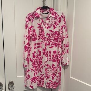 Zara Pink and White Long Sleeve Dress